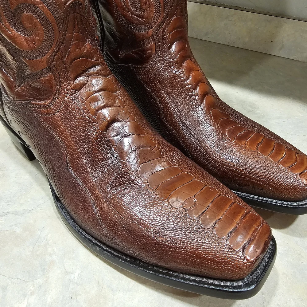 NEW Mens 11 D Dan Post Brown Genuine OSTRICH LEG Square Toe Western Cowboy Boots - Picture 3 of 13
